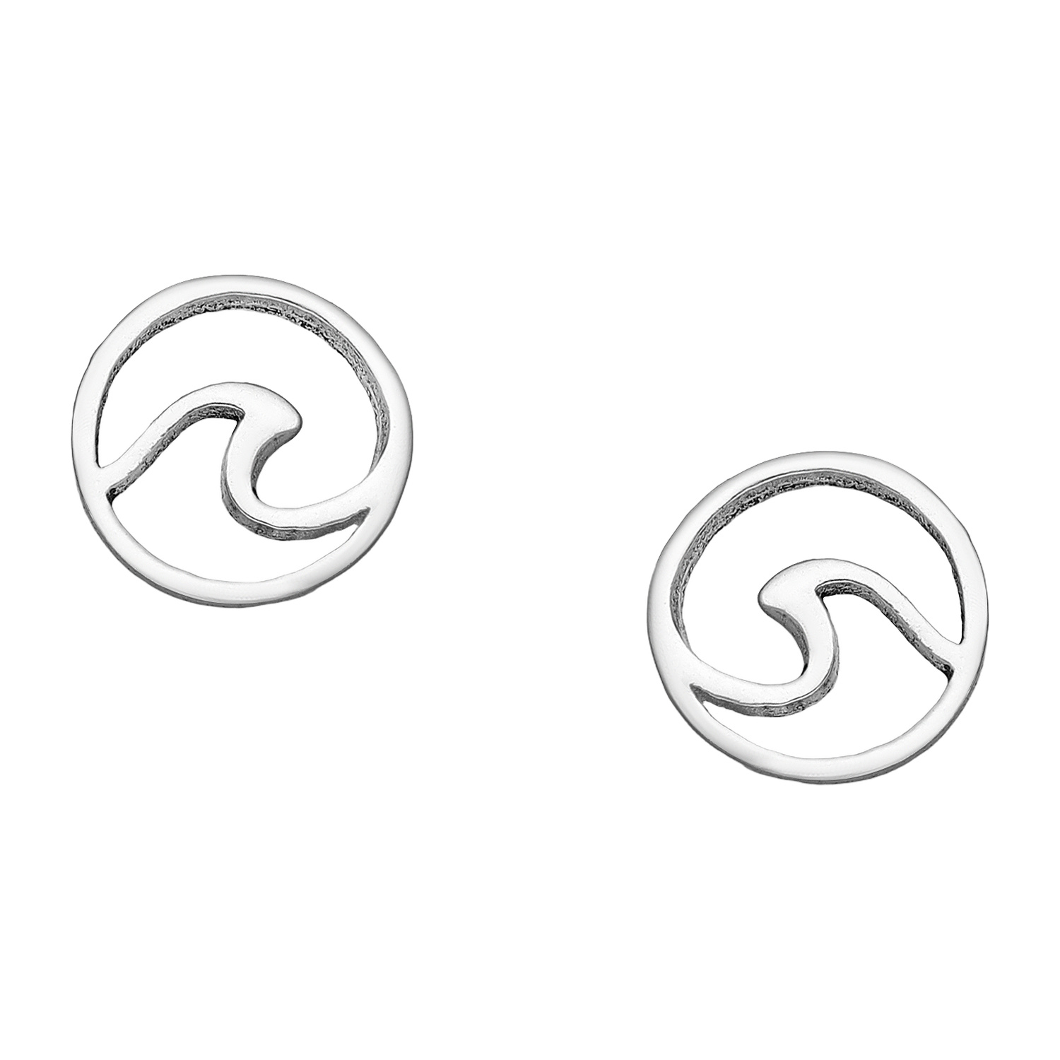 Sterling silver wave stud earrings, on a white background